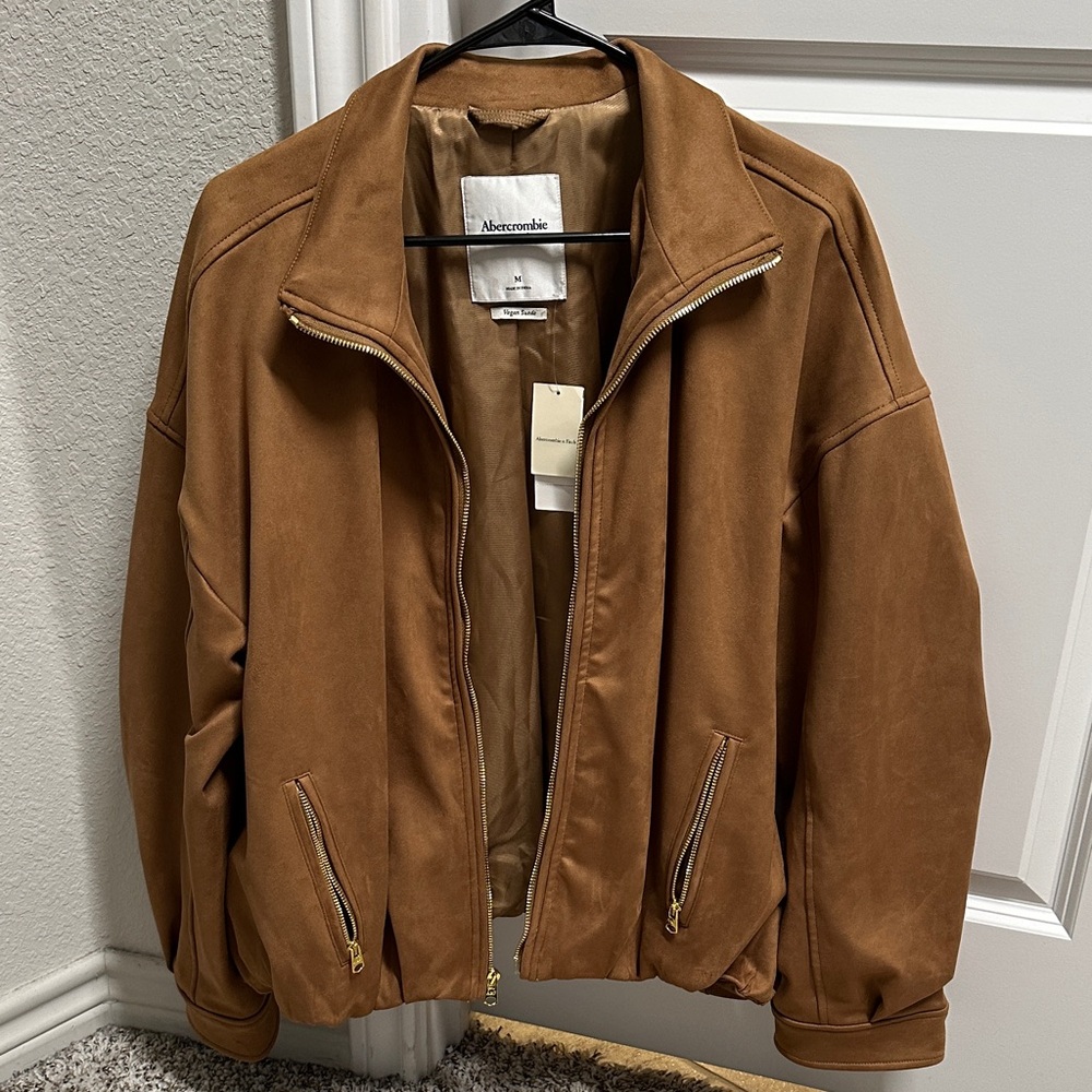 Abercrombie Bubble Hem Vegan Suede Bomber Jacket